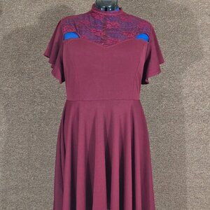 Scarlett Darkness Lace and Asymmetrical Dress Burgundy SZ XL NWT